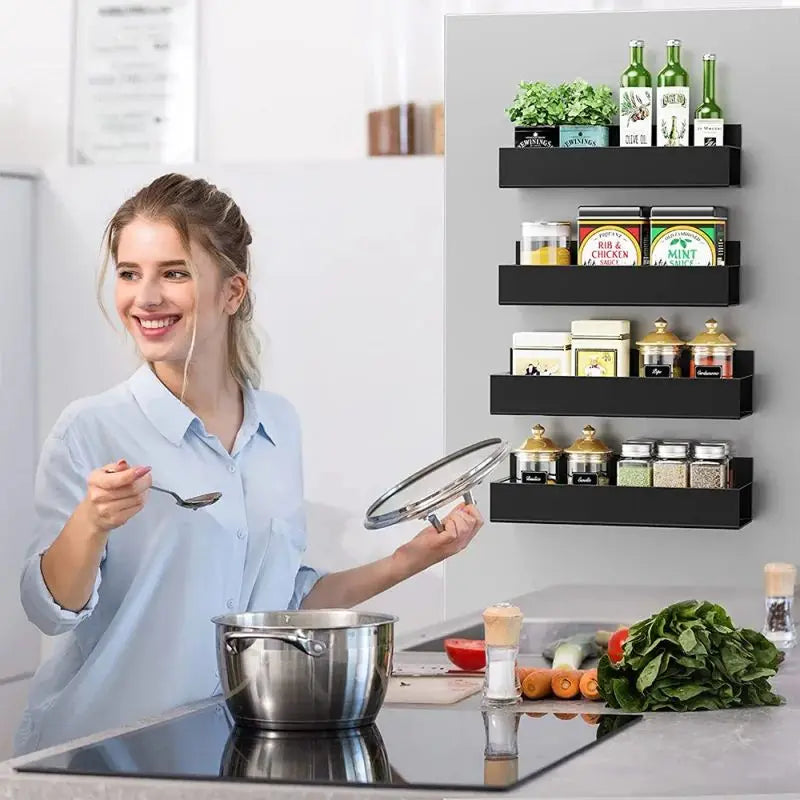 Magnetic fridge shelf spice storage rack