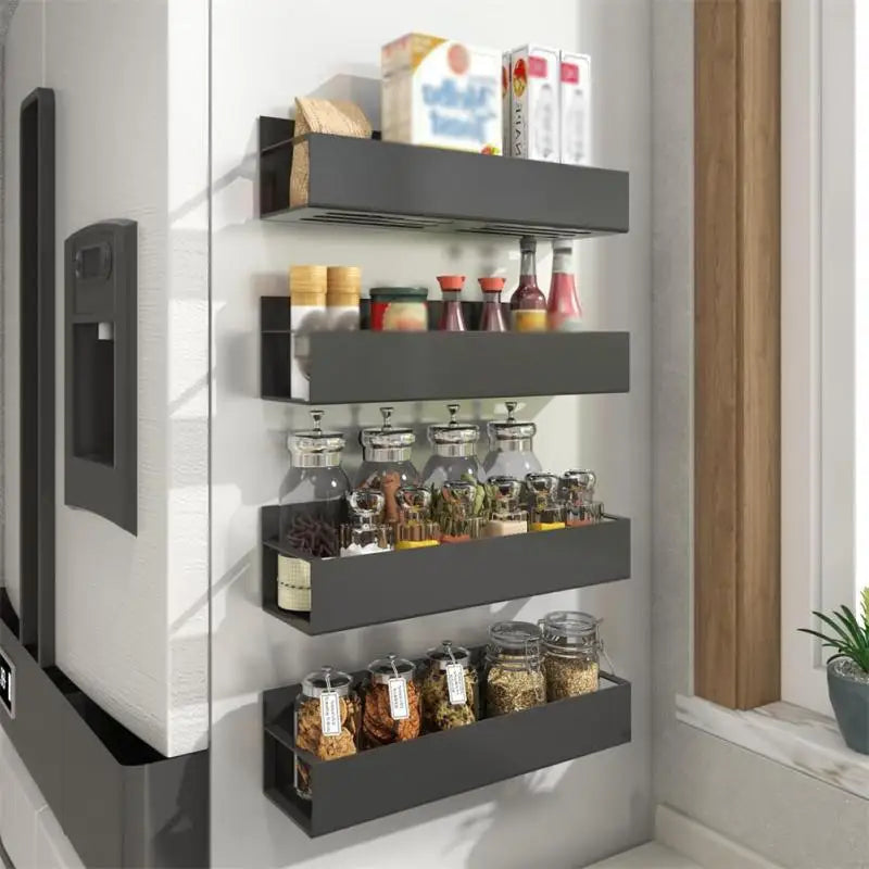 Magnetic fridge shelf spice storage rack